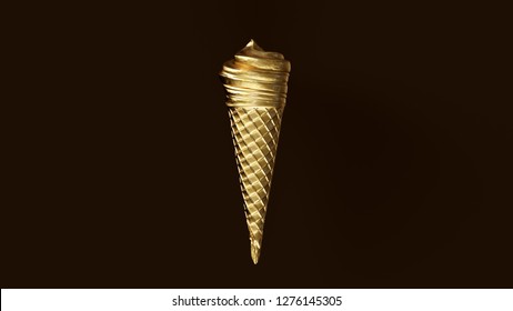 Gold Leaf Ice Cream And Con 3d Illustration