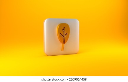 Gold Leaf Icon Isolated On Yellow Background. Leaves Sign. Fresh Natural Product Symbol. Silver Square Button. 3D Render Illustration.