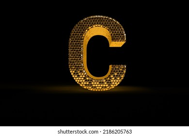 Gold Letter C As A Hive With Honey. Banner For Your Business. 3d Rendering