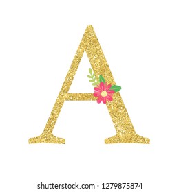 Floral Alphabet Letter Watercolor Flowers Leaf Stock Illustration ...