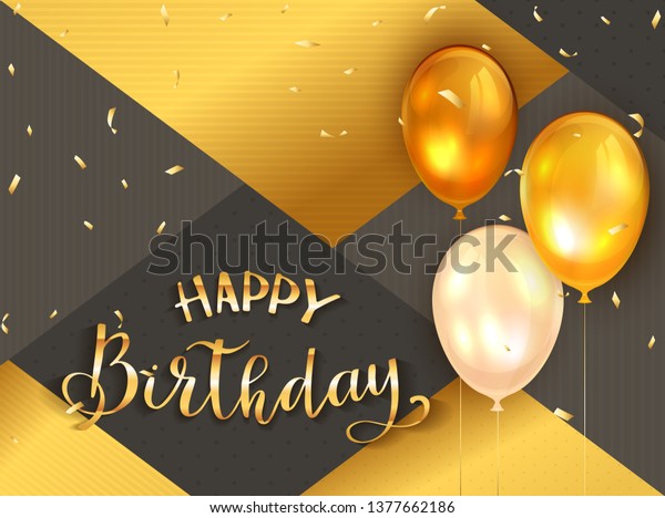 gold lettering happy birthday on black stock illustration 1377662186