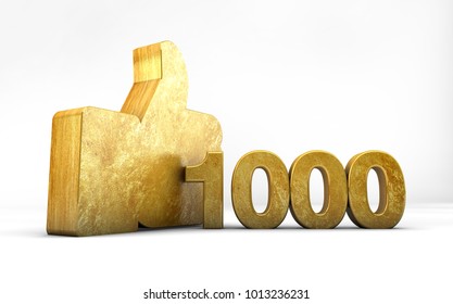 Gold Like Thumbs Up 1000 Thousand 3D Render