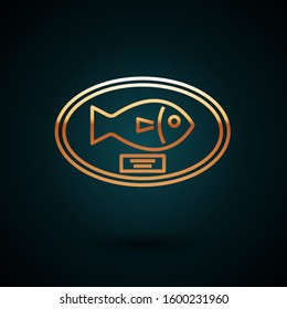 Gold Line Fish Trophy Hanging On The Board Icon Isolated On Dark Blue Background. Fishing Trophy On Wall.  