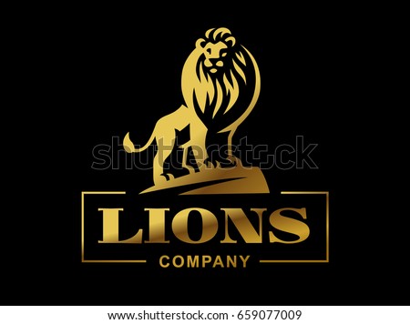 Gold Lion Logo Illustration Emblem Design Stock Illustration 659077009