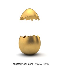 Gold Luxury Easter Egg Cracked Open With Copy Space. 3D Rendering