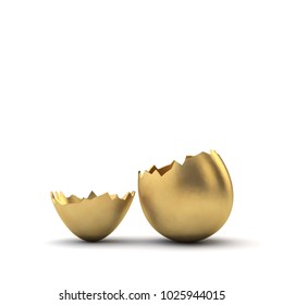 Gold Luxury Easter Egg Cracked Open. 3D Rendering