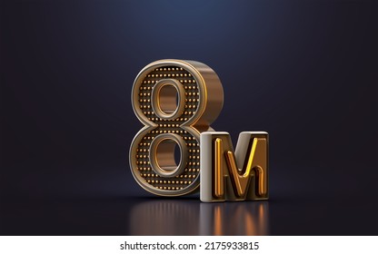 Gold Luxury Thank You For 8 Millions Followers Online Social Banner Happy Celebration 3d Render