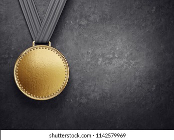 Gold Medal Isolated On A Black Background. 3d Illustration