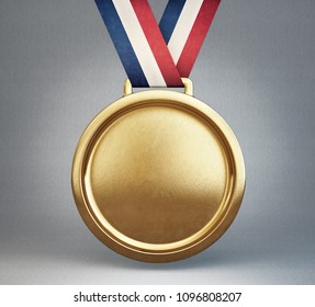 Gold Medal Isolated On A Grey. 3d Illustration