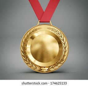 Gold Medal Isolated On A Grey Background