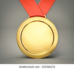 Gold Medal Isolated On A Grey Background