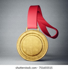 Gold Medal Isolated On A Grey Background. 3d Illustration