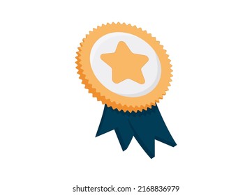 Gold Medal With Star And Blue Ribbon. Winner Icon. Best Choice Icon. Preliminary Illustration