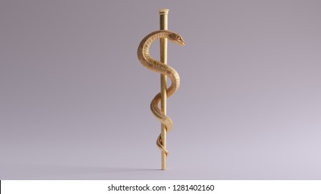 Gold Medical Serpent Symbol Rod of Asclepius  3d illustrations