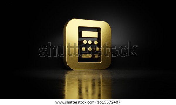 gold metal icon\
of calculator app in iOS style 3D rendering with blurry reflection\
on floor with dark\
background