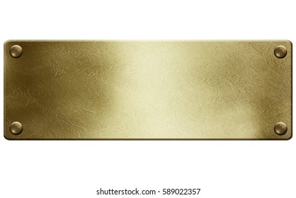 Gold Metal plate with rivets on white background