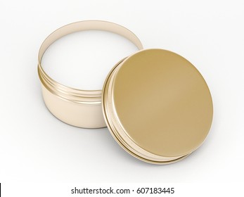 Gold Metal Round Tin, Cosmetic Box Mockup 3d Rendering