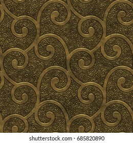 Gold Metal Seamless Texture With Pattern, 3d Illustration