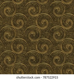 Gold metal seamless texture with pattern, 3d illustration