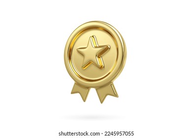 Gold metal star icon isolated on white background. Premium quality guarantee label, 3d rendering - Powered by Shutterstock