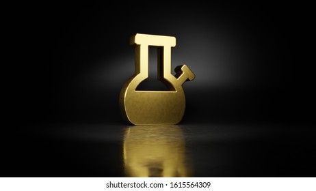 Gold Metal Symbol Of Bong 3D Rendering With Blurry Reflection On Floor With Dark Background