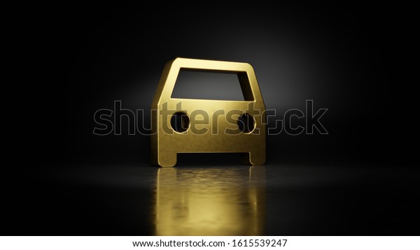 gold metal\
symbol of car from front view 3D rendering with blurry reflection\
on floor with dark\
background