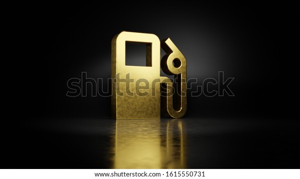 gold metal\
symbol of gas pump station 3D rendering with blurry reflection on\
floor with dark\
background