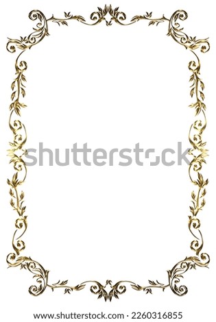 Gold metallic frame with oriental pattern. Vintage background, certificate background, certificate border. damask border.3D.