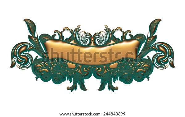 Gold metallic green Vintage floral design\
elements on isolated white\
background.