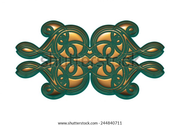 Gold metallic green Vintage floral design\
elements on isolated white\
background.