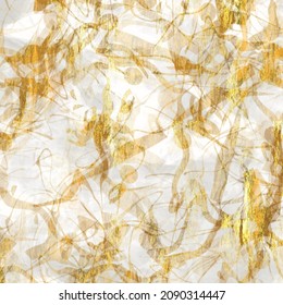 Gold Metallic Handmade Rice Paper Texture. Seamless Washi Sheet Background With Golden Blur Metal Flakes. For Modern Wedding Texture, Elegant Stationery And Minimal Japanese Style Design Elements.