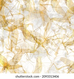 Gold Metallic Handmade Rice Paper Texture. Seamless Washi Sheet Background With Golden Blur Metal Flakes. For Modern Wedding Texture, Elegant Stationery And Minimal Japanese Style Design Elements.