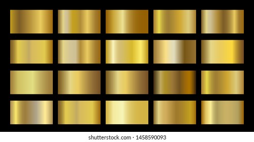 Gold Metallic Metal Foil Texture Gradient Template. Golden Swatch Set. Metallic Gold Gradient Illustration Gradation For Backgrounds, Banner, Rings, Ribbons