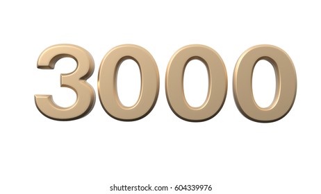 Gold Metallic Number 3000 On White Background.