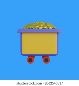 Gold Mine Cart Cartoon Style 3D Object