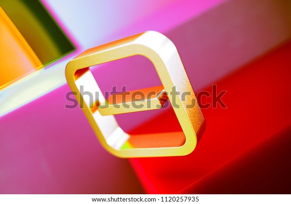 Gold Minus in\
Square Icon on the Candy and Yellow Background. 3D Illustration of\
Gold Big, Delete, Minus, Remove Icon Set With Geometric Boxes on\
the Candy\
Background.
