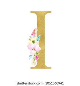 Gold Monogram Letters With Watercolor Flowers