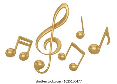 Gold Musical Note Isolated On White Background, 3D Render. 3D Illustration.