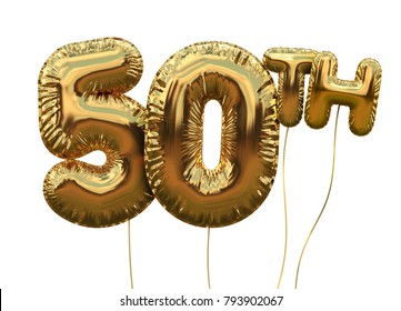 Gold number 50 foil birthday balloon isolated on white. Golden party celebration. 3D Rendering - Powered by Shutterstock