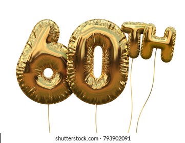 Gold number 60 foil birthday balloon isolated on white. Golden party celebration. 3D Rendering - Powered by Shutterstock