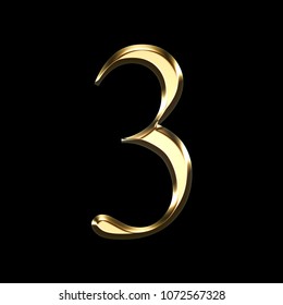 gold number three 3D illustration isolated on black background