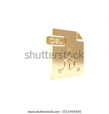 Gold OBJ file document. Download obj button icon isolated on white background. OBJ file symbol. 3d illustration 3D render