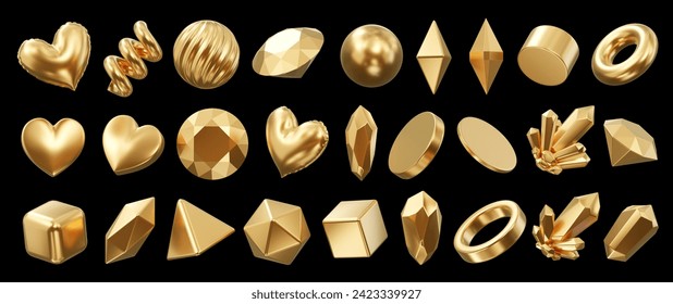Gold Object geometry shape set isolated background 3d rendering without AI generated	