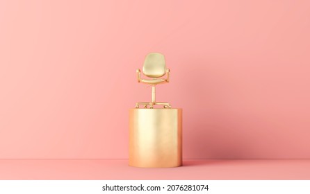 An Gold Office Chair High On A Podium. Business Success Concept. 3D Rendering