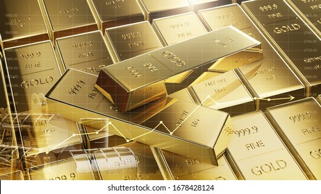 Gold And Oil Stock Market,  Gold Arrow Chart Stream Up And Down With Gold And Oil Commodity Trade Background.  3d Render.