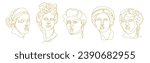 Gold one line art set of Greece sculptures, y2k, retro