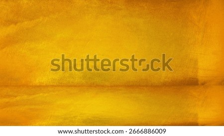 Gold orange empty background.Mockup presentation showing product 3d. Red yellow golden mustard. Wall floor room scene.Shiny bright material fabric.Metal metallic foil effect.Minimal.Autumn fall.Design