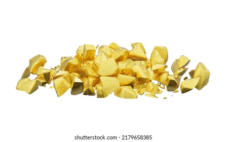 Gold Ore Gemstones Isolated On White Background, Raw Gold Stone Mine 3d Render