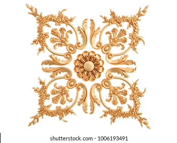 Gold Ornament On A White Background. Isolated. 3D Illustration