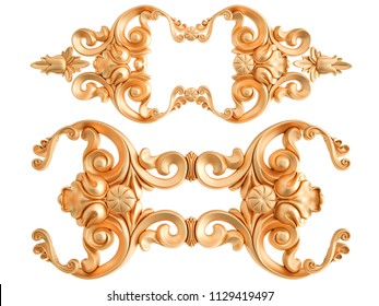 Gold ornament on a white background. Isolated. 3D illustration - Shutterstock ID 1129419497